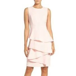 Eliza J Ella Ruffle Cascade Crepe Sheath Dress Pink 16